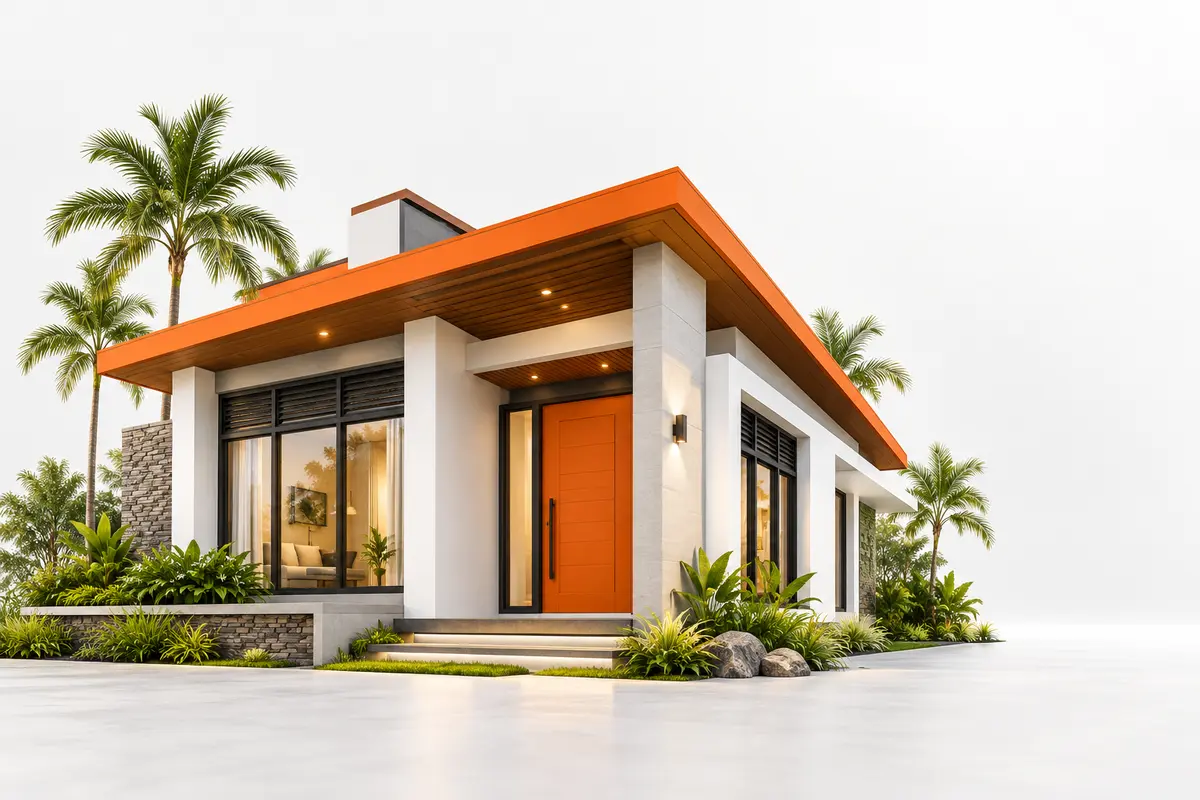 A modern Sri Lankan tropical home with CBFL orange architectural details